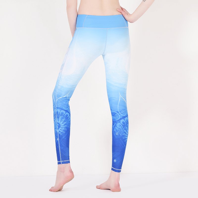 Pantalon de yoga à motifs floraux bleu avec maillage Y1912P08