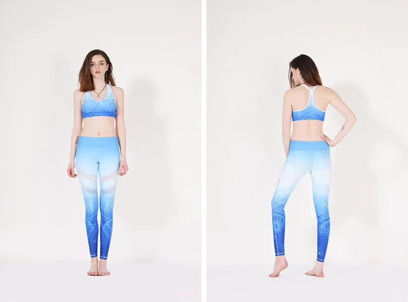 ladies leggings  blue mesh yoga pants manufacture