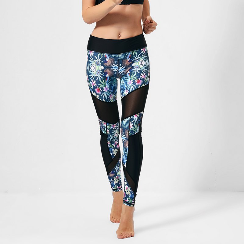 Leggings de yoga en spandex à fleurs en maille Imprimer GYP16003