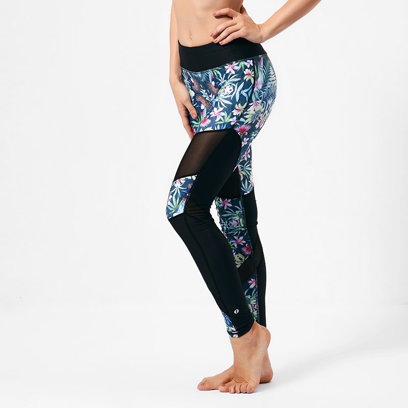 Florale Mesh-Spandex-Yoga-Leggings mit Aufdruck Gyp16003