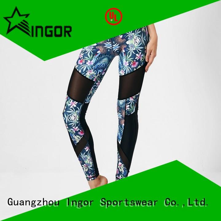 INGOR convenient dark green yoga leggings with four needles six threads for sport
