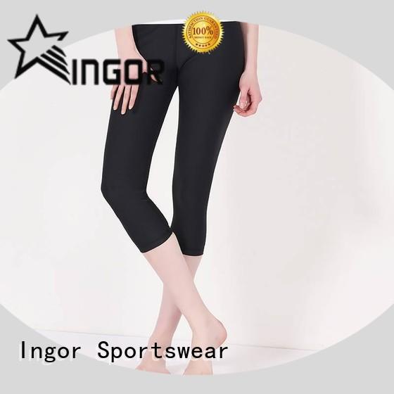 INGOR durability dark green yoga leggings with four needles six threads for women