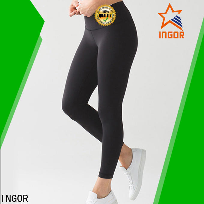INGOR fitness woman black yoga pants with four needles six threads at the gym