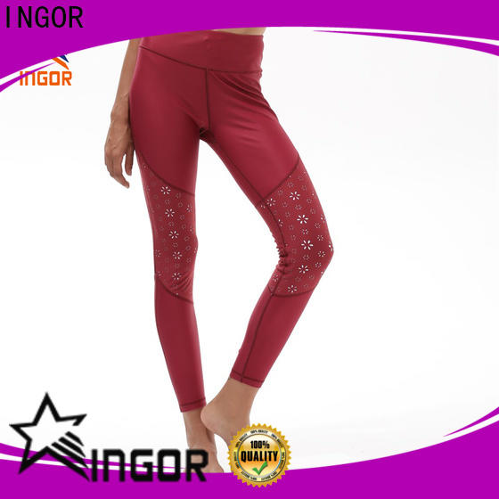 INGOR durability woman stretching in yoga pants with four needles six threads