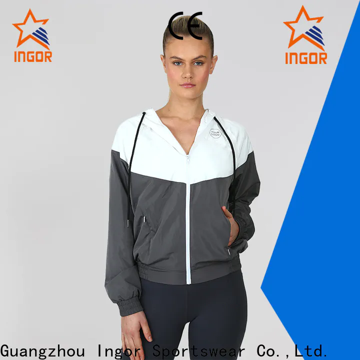INGOR SPORTSWEAR letter graphic zip up raglan sleeve hoodie factory for women