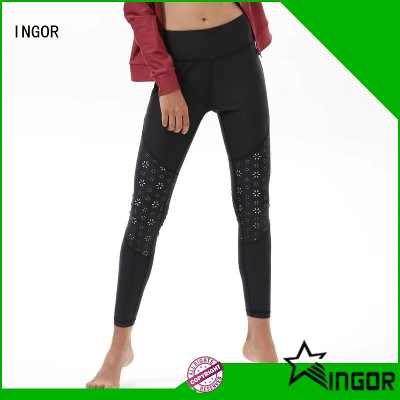 INGOR printed grey yoga leggings with four needles six threads for yoga