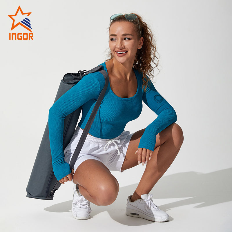Ingorsports Workout Kleding Dames Lange Mouw Tops Yoga Set Gym Outfit Set