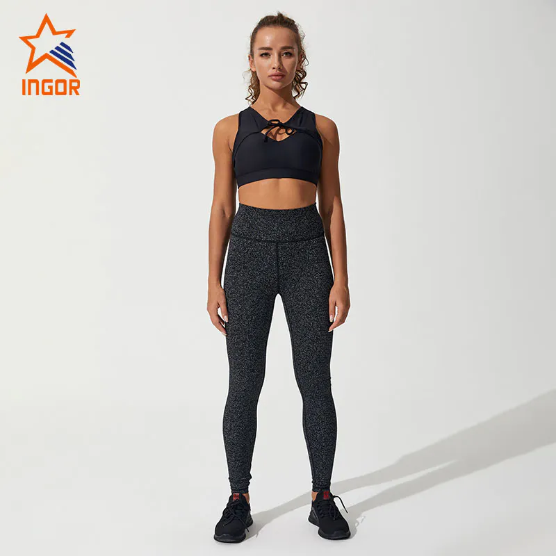 Ingorsports Custom High Waisted Yoga Leggings And Sports Bra Set Compression Gym Tight Pants Wear Women Fitness Sets
