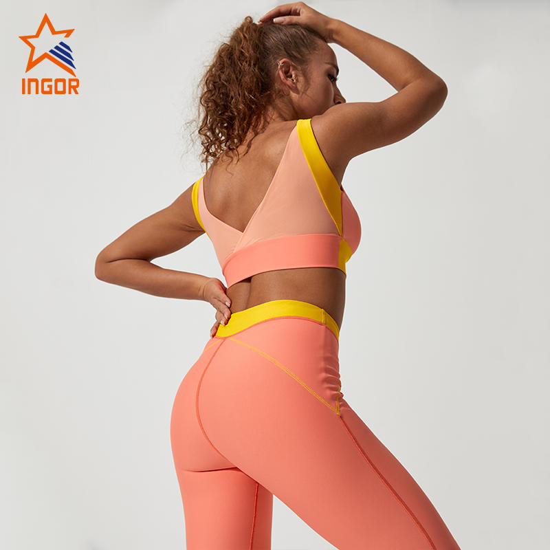 Ingorsports Wholesale 2 pcs women high-support sport bra and black legging fitness high quality ladies yoga set