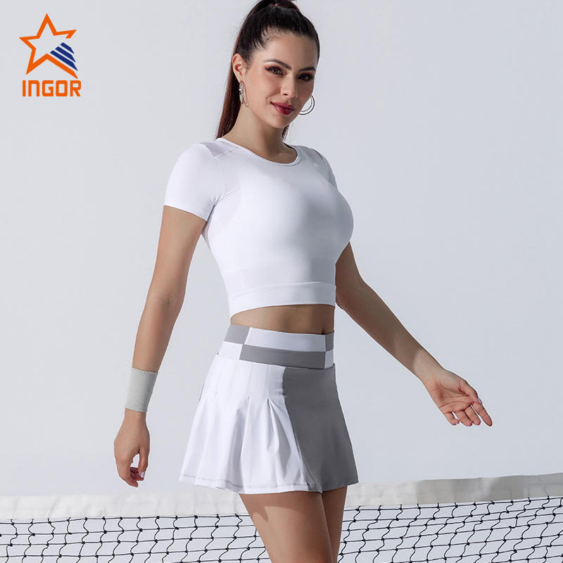 Ingorsports Women Skating Tennis Skirt Color Contrast Tennis Skirt Yoga White Pleated Tennis Skirt