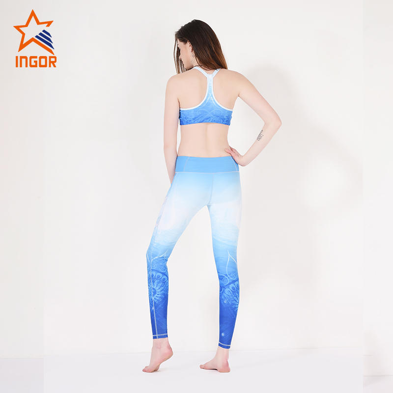 Ingorsports blue floral patterned yoga pants with mesh Y1912P08