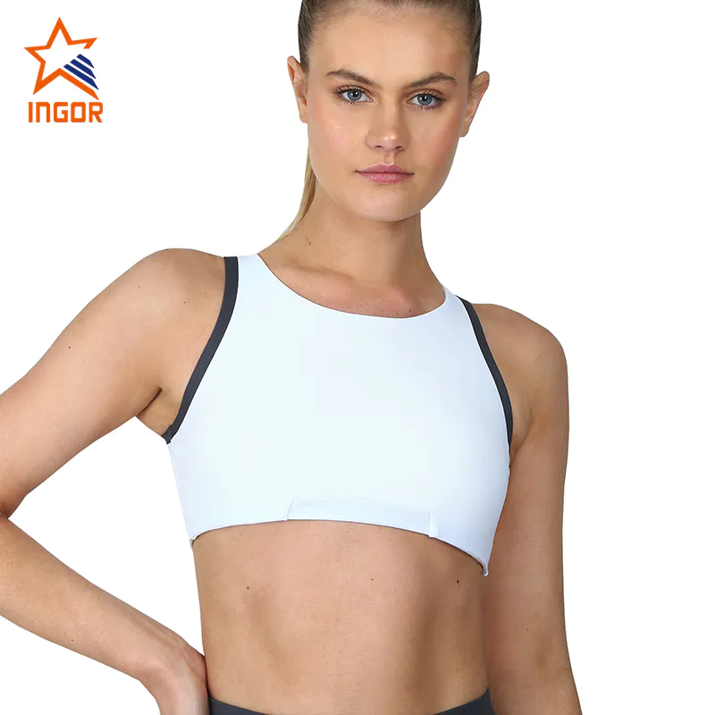 Ingorsports New Trends High Neck Women Yoga Sports Bra White Custom Made Logo H-11-01