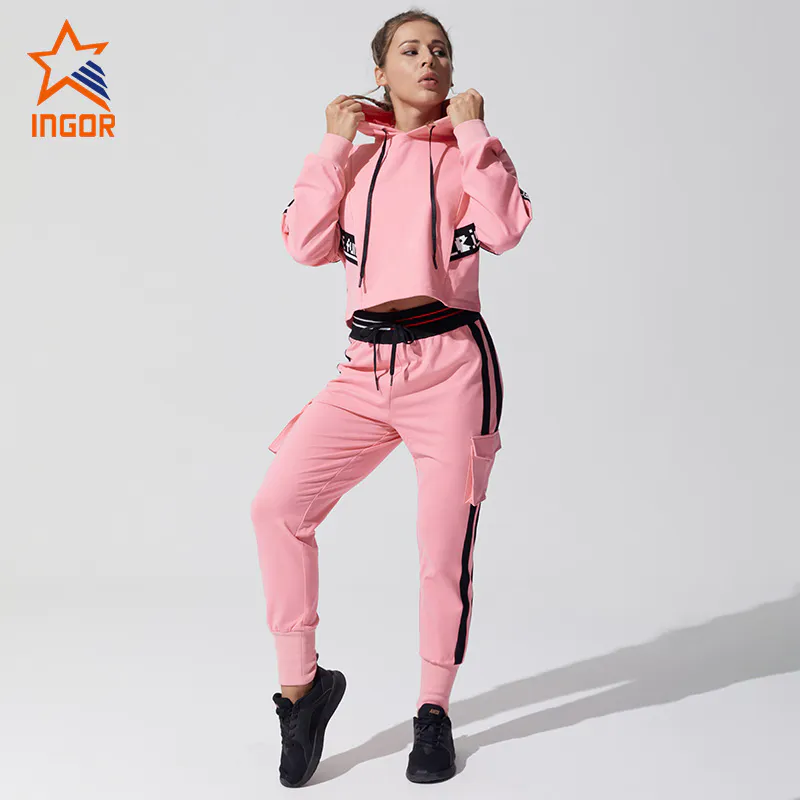 Ingorsports Wholesale Custom Tracksuit Women Activewear Top & Hoodie Cargo Jogger Set Sportswear