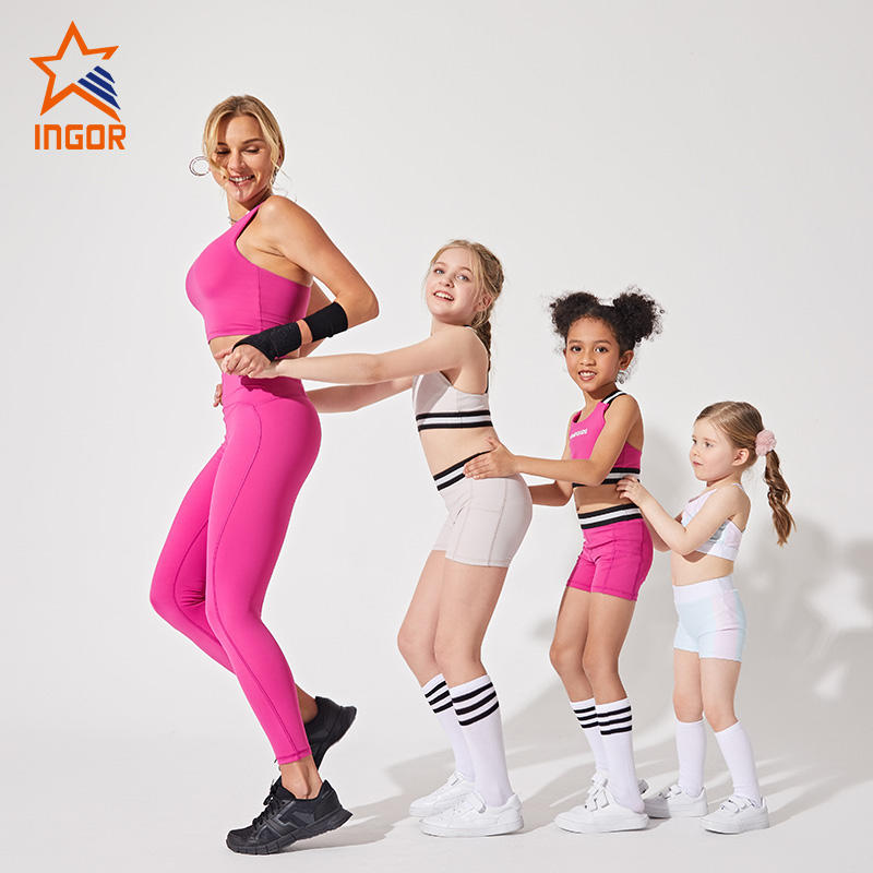 Ingorsports Wholesale Custom Parent-Child Wear Soft Waistband Elastic Band with Two Side Pocket Design Bra & Short Set for Sports Gym Yoga Wear