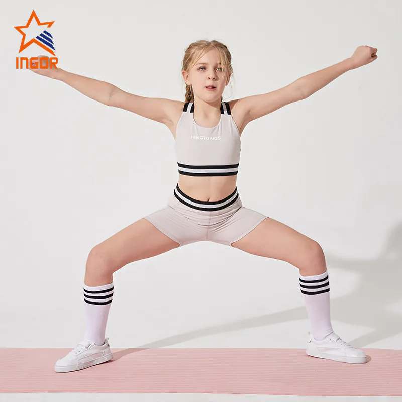 Ingorsports Wholesale Custom Parent-Child Wear Soft Waistband Elastic Band with Two Side Pocket Design Bra & Short Set for Sports Gym Yoga Wear