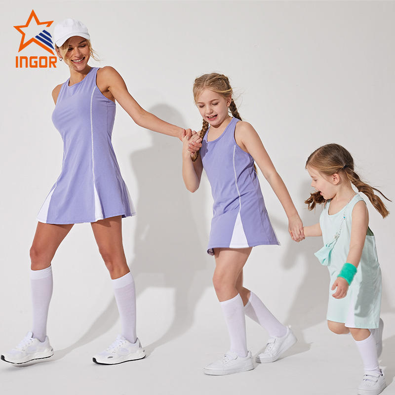 Ingorsports Manufacturing Custom Parent-Child Wear Race Back Design White Contrast Sewing Line One Piece Skirt for Kids Casual Sports Wear