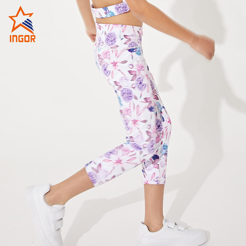 Ingorsports Wholesale Custom Sublimation Floral Pattern Print 7/8 Length Legging for Kids Sports Yoga Gym Fitness Wear