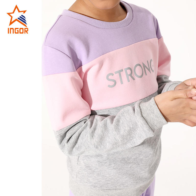 Ingorsports Wholesale Custom Contrast Color Rib Details Hoodies for Kids Sports Running Fitness Wear