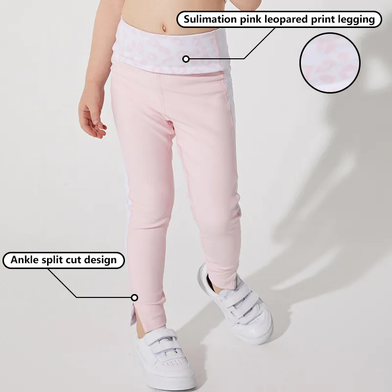 Ingorsports Manufacturer Wholesale U Back Style Sulimation Pink Leopared Print Bra & Legging Pants for Kids Sports Gym Fitness Wear