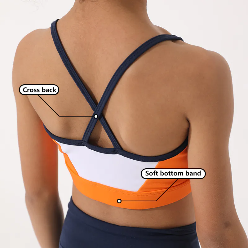 Ingorsports Silk print logo soft elastic band contrast color design bra for yoga sports fitness active wear