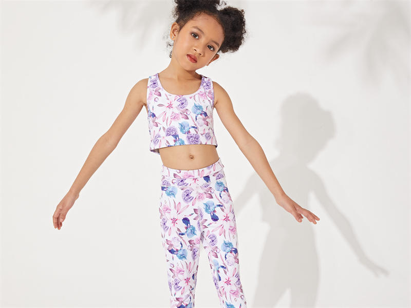 Ingorsports Wholesale Custom Sublimation Floral Pattern Print bra & 7/8 Length Legging for Kids Sports Yoga Gym Fitness Wear