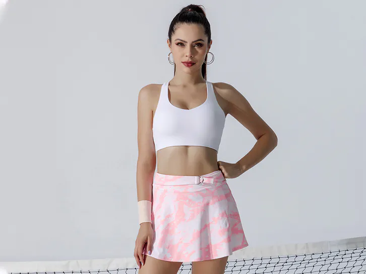 Ingor custom tennis set with pocket High quality customization of recyclable fabric tennis clothing- adjust waistband/ two side pockets on inner short/ classic racer back sport bra/ suitable for all types of sports