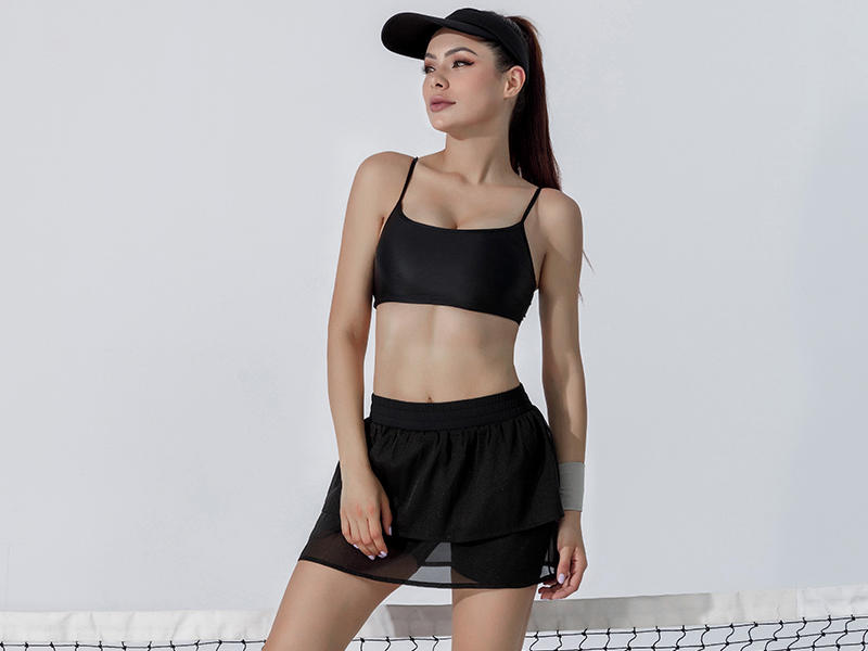 Ingor Women's Two Piece Sets SweatSuit Tennis Set Youthful Sport Suit Skirt with low impact sport bra/ bottom safety pants/ lightweight chiffon for outer layer