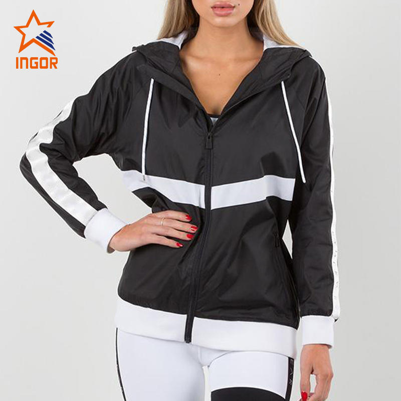 Ingorsports China Manufacturer Wholesale Zipper Placket Drawstring Hooded Sports Jacket