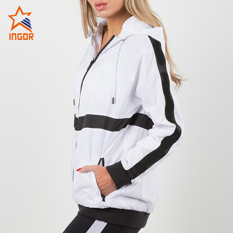 Ingorsports China Manufacturer Wholesale Zipper Placket Drawstring Hooded Sports Jacket