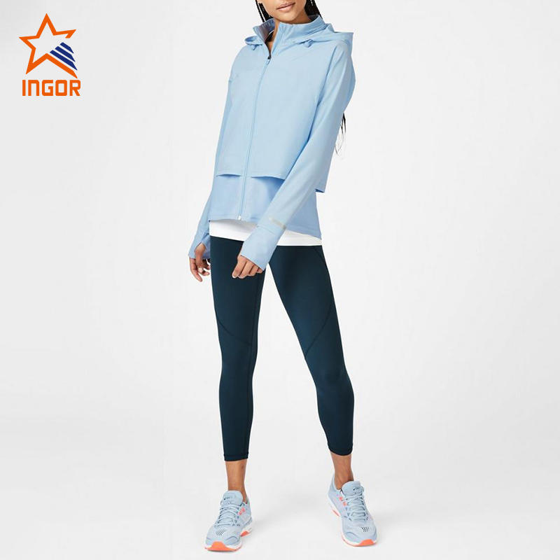 Ingorsports Women Activewear Custom Thumb Holes Hooded Sports Jacket With Pocket
