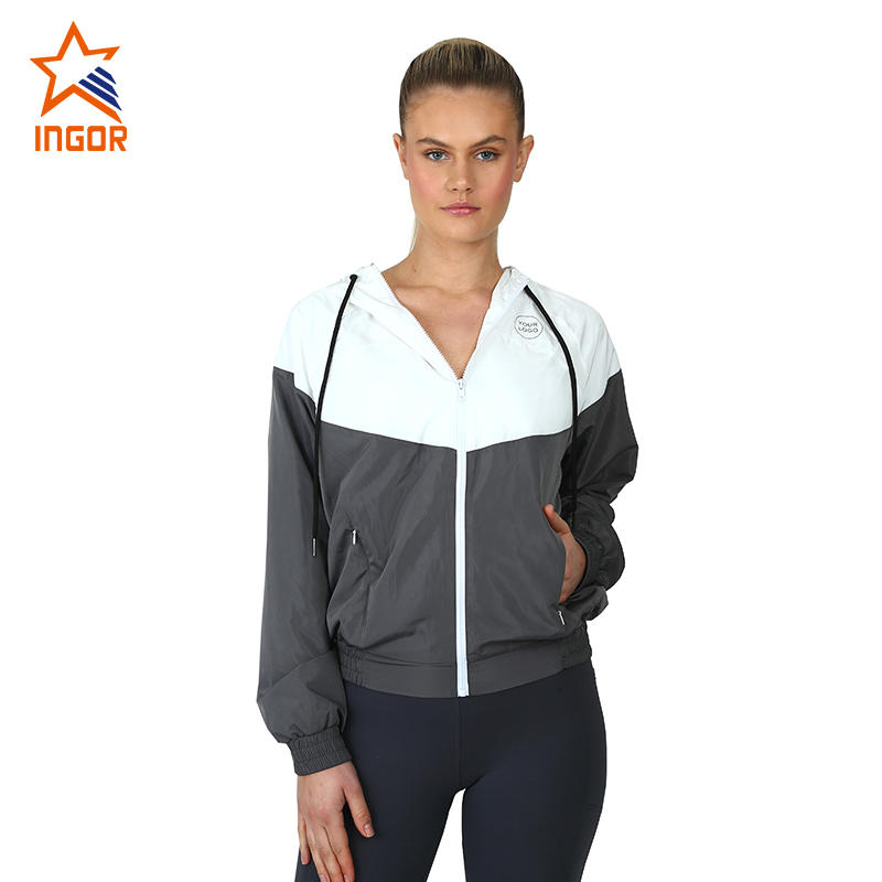 Ingorsports Women custom active running fitness loose coat fashion zip up sweatshirt hoodie jacket