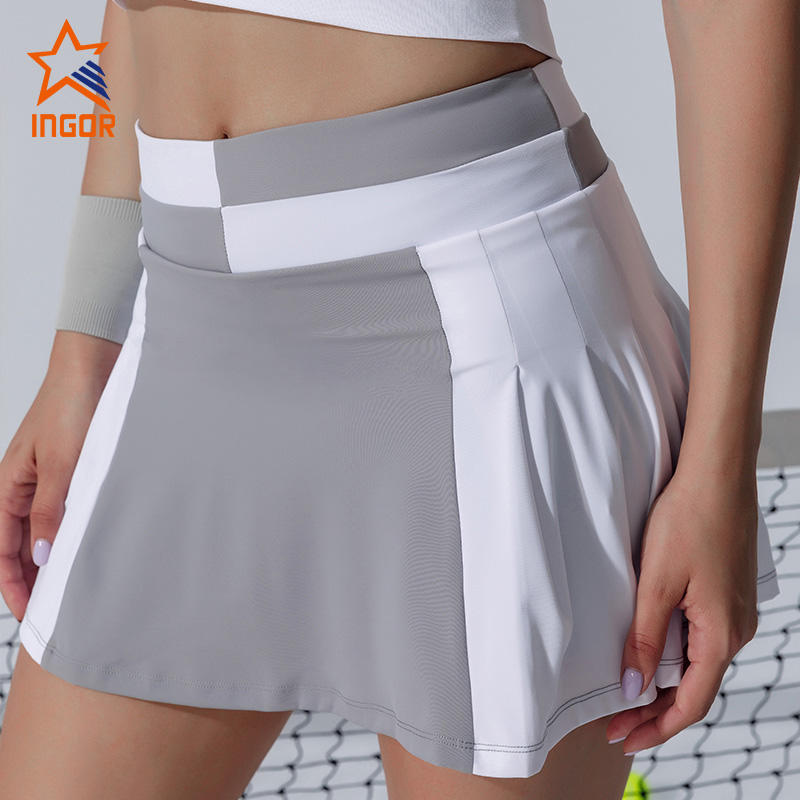 Ingorsports Irregular Outer Layer Design Stretch Fabric Elements Sports Tennis Skirts Athletic Wear Manufacturers