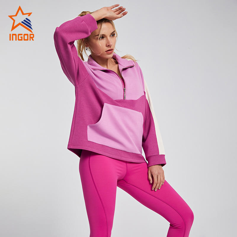 Ingorsports Custom Fitness Apparel Factory Loose Fit 3/4 Zip Up Hoodies With Kangaroo Pocket