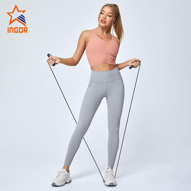 Ingorsports  Women Custom Gym Wear Manufacturers Signature Jacquard Fabric Bra & Yoga Legging Suit