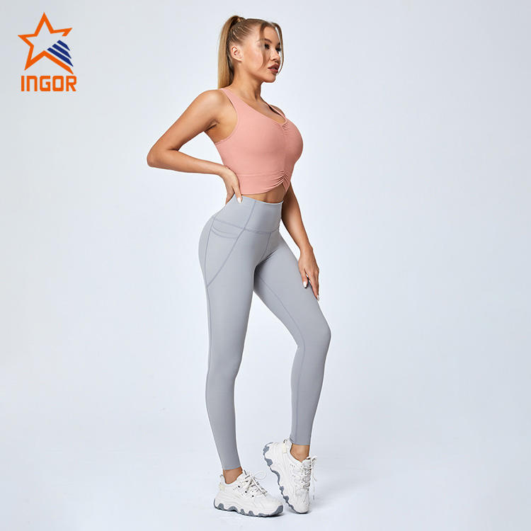 Ingorsports  Women Custom Gym Wear Manufacturers Signature Jacquard Fabric Bra & Yoga Legging Suit