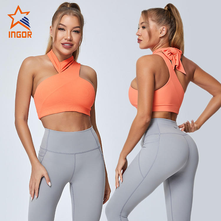 Ingorsports Gym Wear Manufacturers Featured Jacquard Fabric Sports Bra & Yoga Tight Legging Pant With Pockets