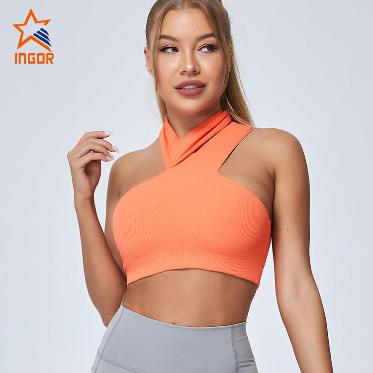 Ingorsports Gym Wear Manufacturers Featured Jacquard Fabric Sports Bra & Yoga Tight Legging Pant With Pockets