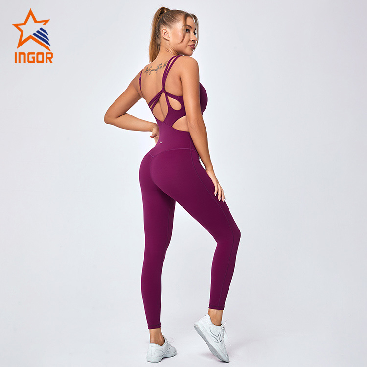 Ingorsports Gym Wear Manufacturers Women One Piece Yoga Jumpsuit Set