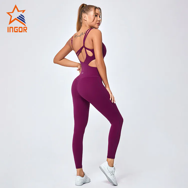 Ingorsports Gym Wear Manufacturers Women One Piece Yoga Jumpsuit Set With Interlock Light Weight Fabric