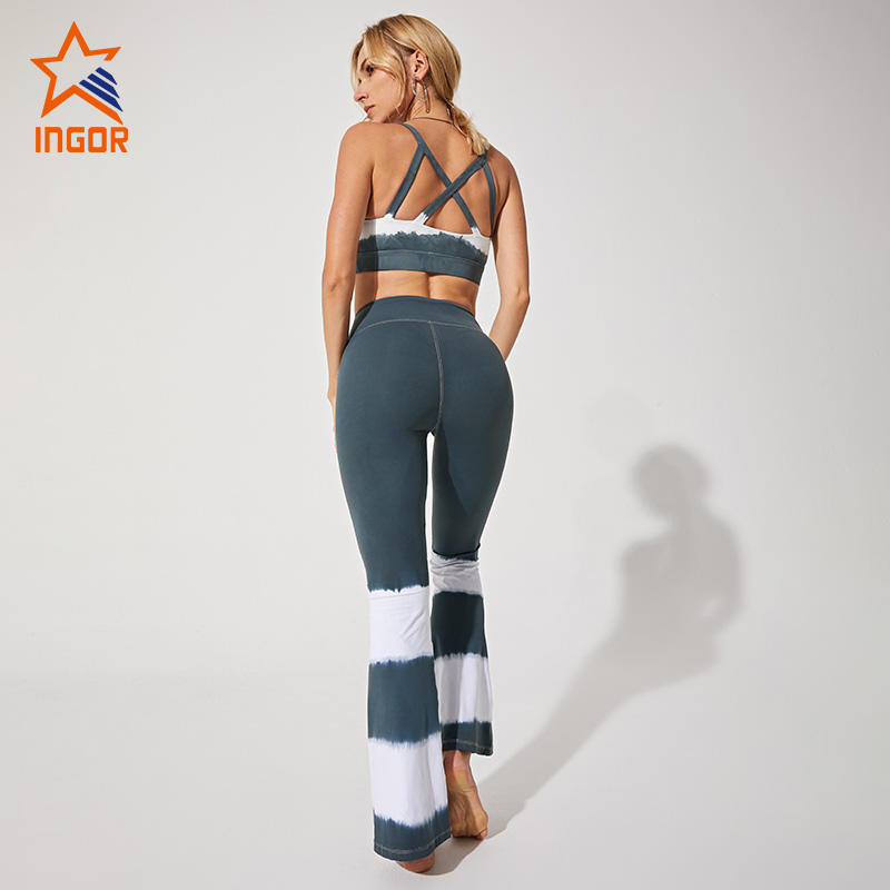 Ingorsports Gym Wear Manufacturers Tie Dye Removable Padding Bra & High Waistband Flare Legging Yoga Set