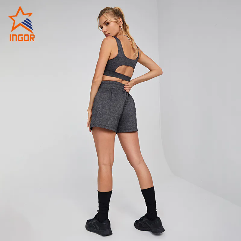 Ingorsports Gym Wear Manufacturers Women Classic U Neck Bra & Elastic Waistband Shorts Workout Set