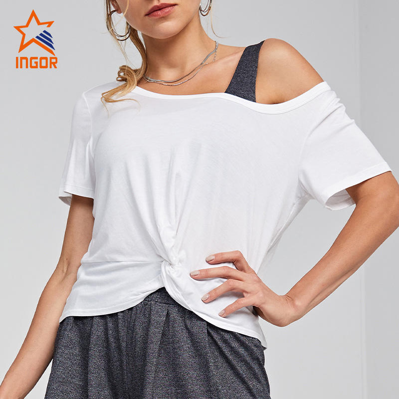Ingorsports Gym Wear Manufacturers Women Twisted Design Solid Color T-Shirts
