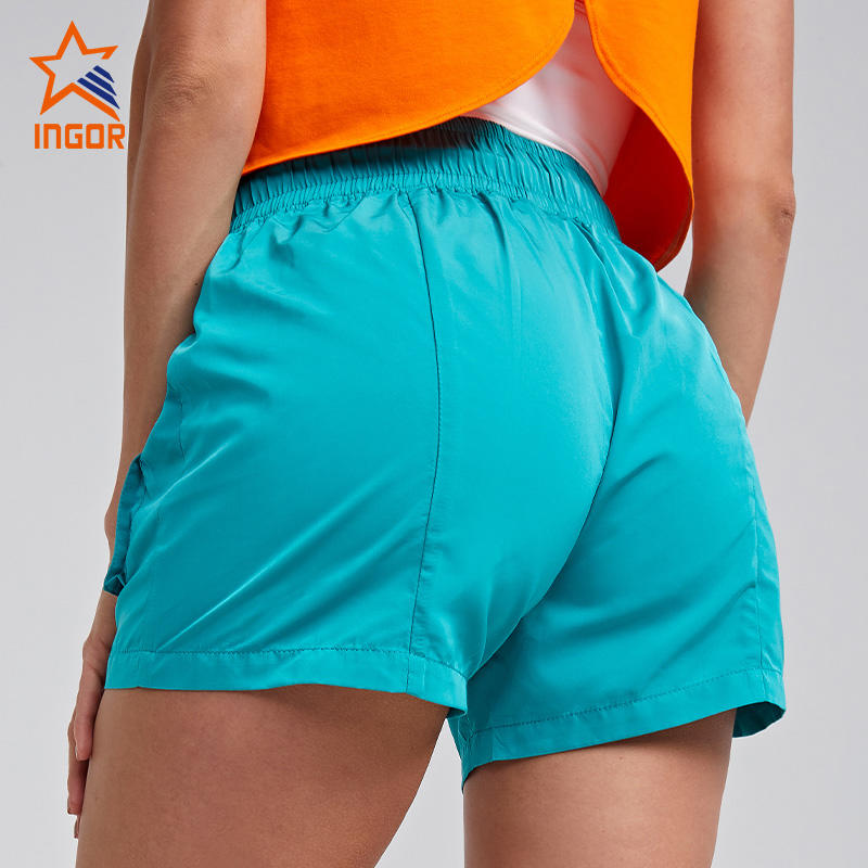 Ingorsports Gym Wear Manufacturers Contrast Sewing Line Color Jackets & Running Shorts Sets For Women