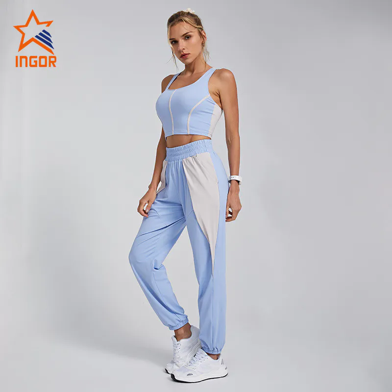 Ingorsports Custom Fitness Apparel Contrast Binding Bra & Loose Fit Cutting Jogger Pant Set Yoga Outfits