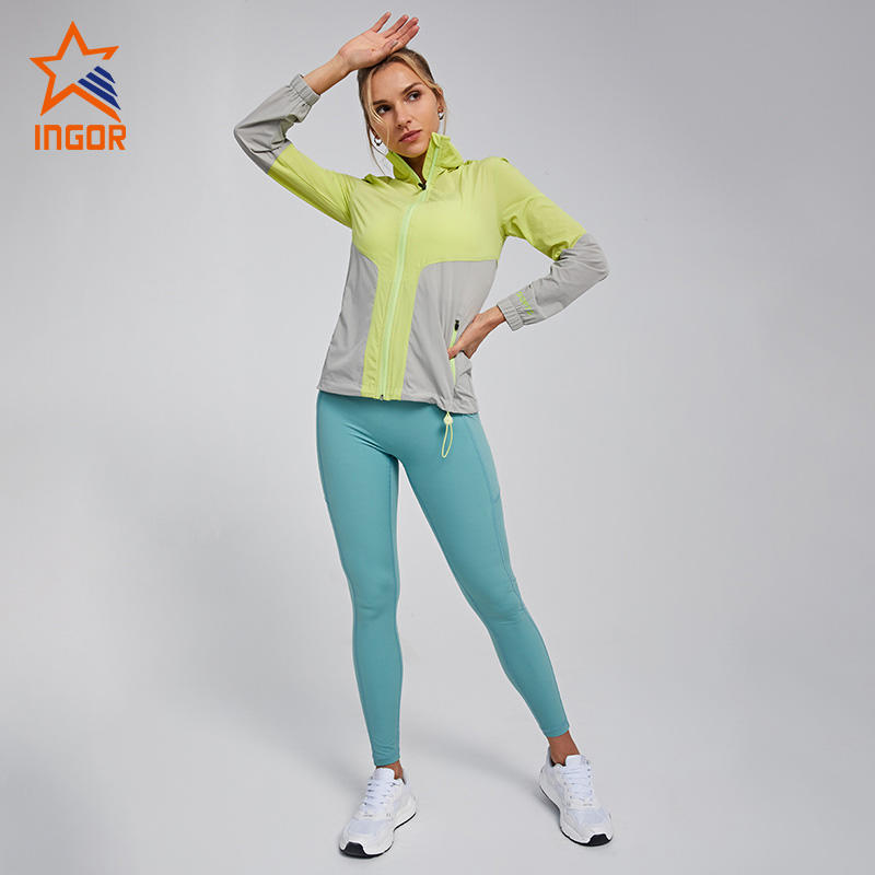 Chaqueta de mujer Ingorsports Custom Activewear con bolsillos y conjunto de mallas para correr ropa de entrenamiento