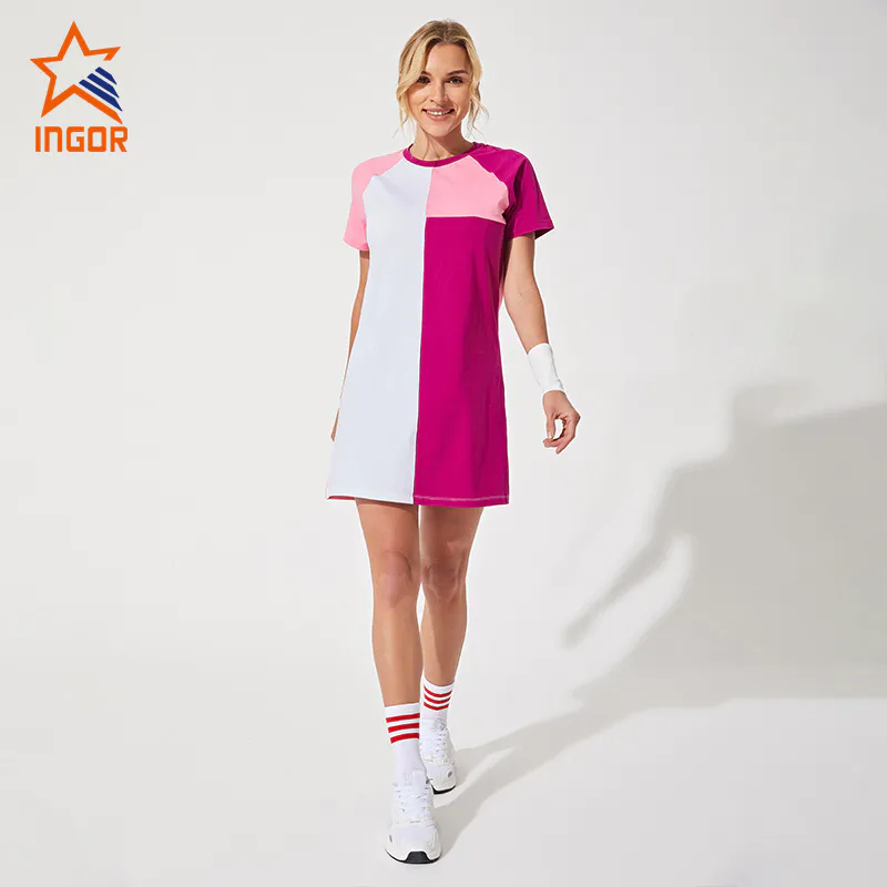 Ingorsports Tennis Clothing Companies Women Contrast Color T Shirt Skirt