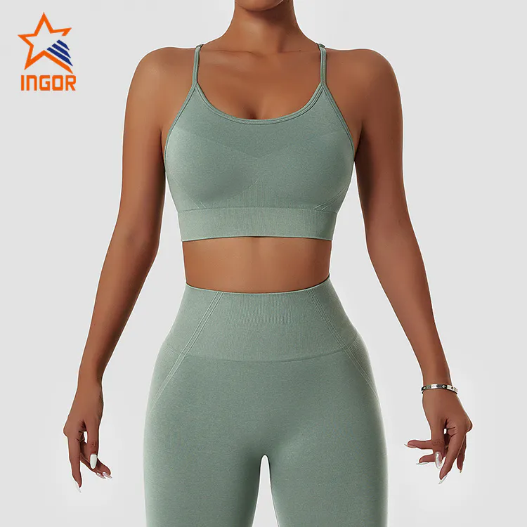 Ingor Sportswear Custom Women Activewear Seamless Ribbed High Impact Yoga Gym Sports Bra