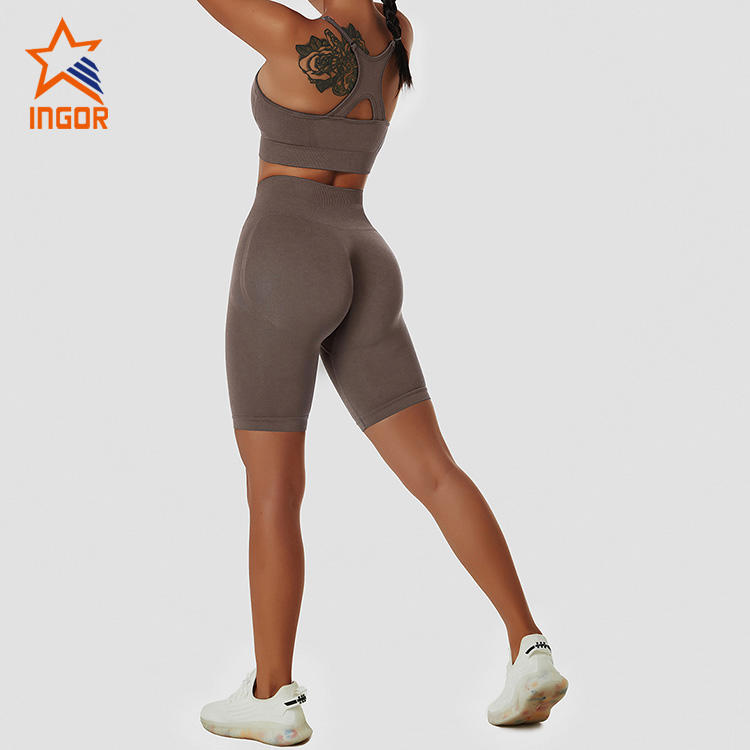 Ingor Sportswear seamless high waist outdoor women's tight breathable butt lifting running biker sports shorts
