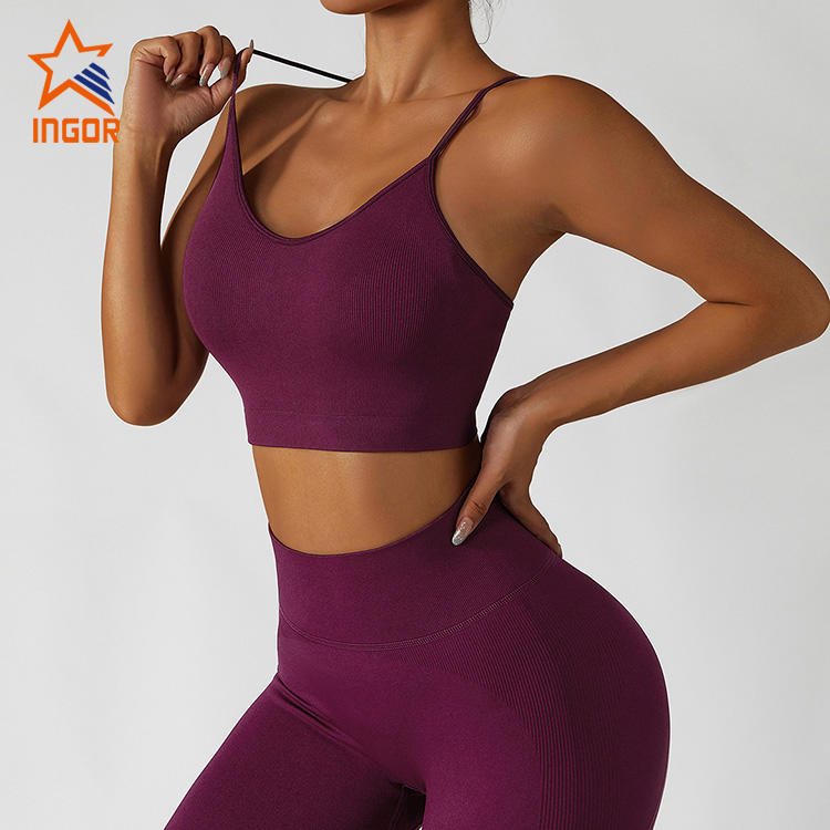 Ingor Sportswear Fitness Clothing Manufacturer Seamless Ribbed Y Back Yoga Training Running Sports Bra