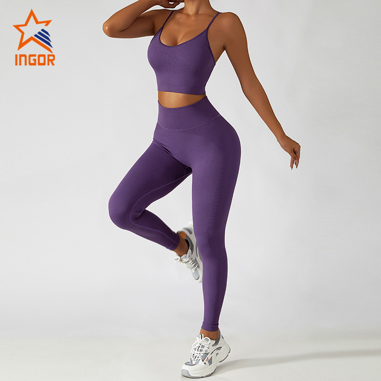 Ingor Sportswear Custom Gym Wear Manufacturers Seamless Sports Bra & Ribbed Butt Lifting Legging Yoga Sets